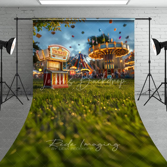 Lofaris Vintage Carnival Ticket Booth Cake Smash Backdrop Amusement Park Grass Sweep Portrait Studio Background