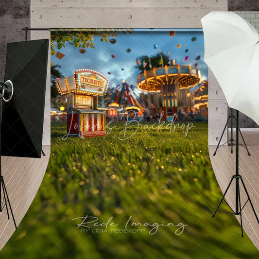 Lofaris Vintage Carnival Ticket Booth Cake Smash Backdrop Amusement Park Grass Sweep Portrait Studio Background