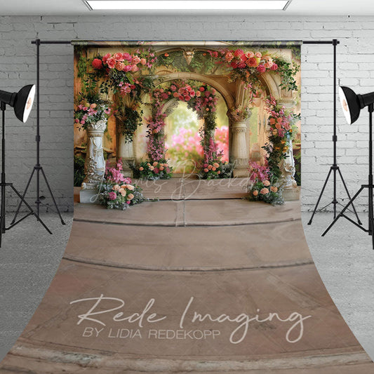 Lofaris Vintage Carved Stone Arch Floral Sweep Backdrop
