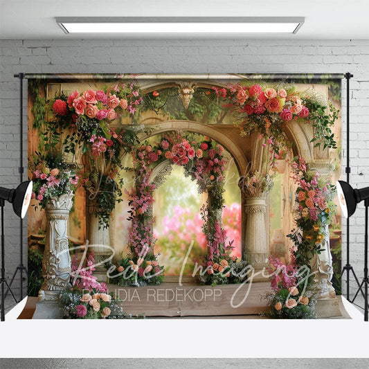Lofaris Vintage Carved Stone Arch Floral Wedding Backdrop