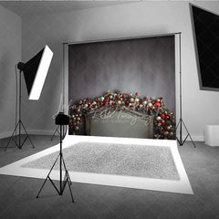 Lofaris Vintage Christmas Headboard Backdrop Dark Grey Wall Elegant Ornament Garland Bed Photo Background
