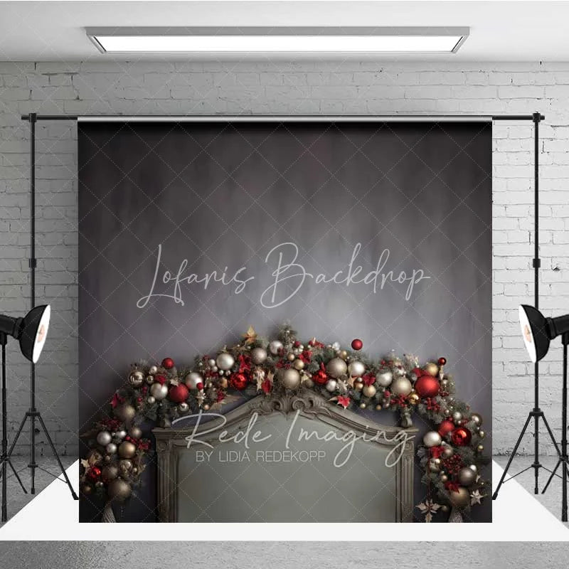 Lofaris Vintage Christmas Headboard Backdrop Dark Grey Wall Elegant Ornament Garland Bed Photo Background
