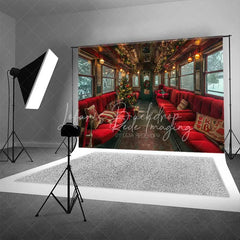 Lofaris Vintage Christmas Train Backdrop Red Seats Snowy Window Tree Journey Photo Background