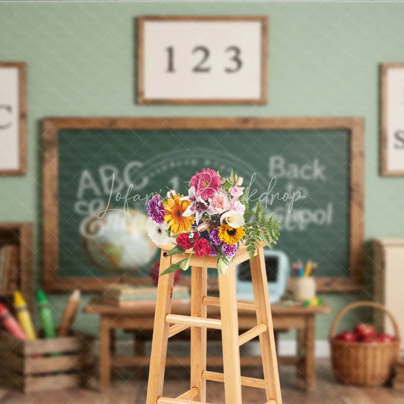 Lofaris Vintage Classroom Back to School Photography Backdrop with Chalkboard ABC 123 and Learning Elements