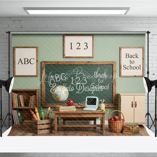 Lofaris Vintage Classroom Back to School Photography Backdrop with Chalkboard ABC 123 and Learning Elements