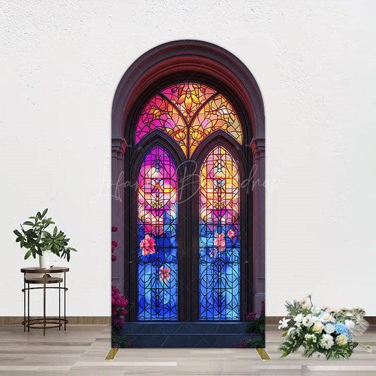 Lofaris Vintage Colorful Glass Door Birthday Arch Backdrop