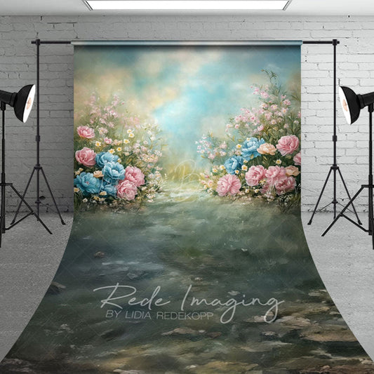 Lofaris Vintage Colorful Pastel Florals Sweep Photo Backdrop