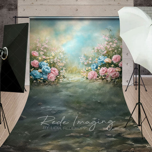 Lofaris Vintage Colorful Pastel Florals Sweep Photo Backdrop