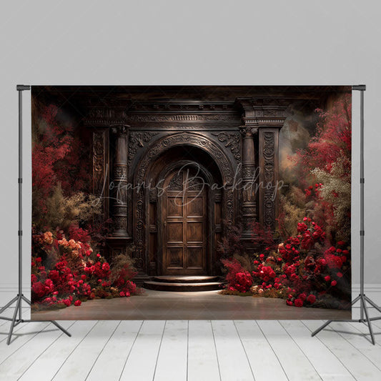 Lofaris Vintage Copper Door Red Floral Wedding Photo Backdrop