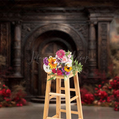 Lofaris Vintage Copper Door Red Floral Wedding Photo Backdrop