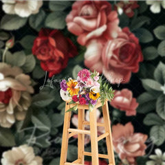 Lofaris Vintage Dark Floral Photography Backdrop Red Pink Roses Pattern Photo Background Moody Romantic Prop