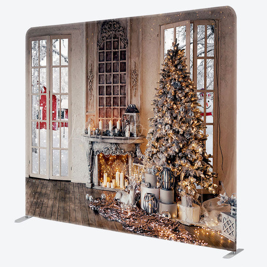 Lofaris Vintage Fireplace Christmas Tension Fabric Backdrop