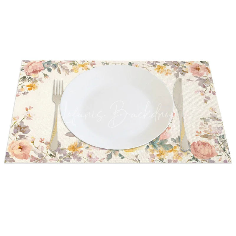 Lofaris Vintage Floral Easter Bunny Set of 4 Placemats Pink Rose Rabbit Spring Table Mats for Party