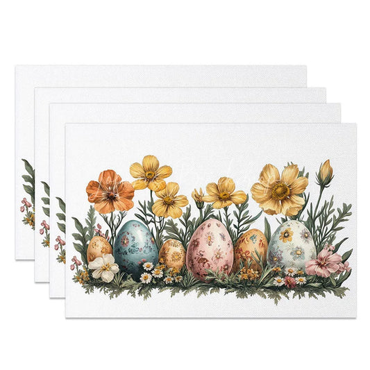 Lofaris Vintage Floral Easter Eggs Set of 4 Placemats Yellow Cosmos Flower Garden Table Mats Retro Spring Holiday Decoration