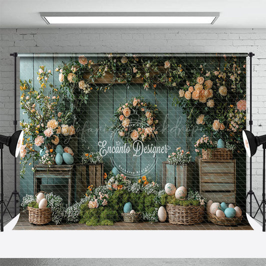 Lofaris Vintage Floral Haystack Basket Eggs Easter Backdrop