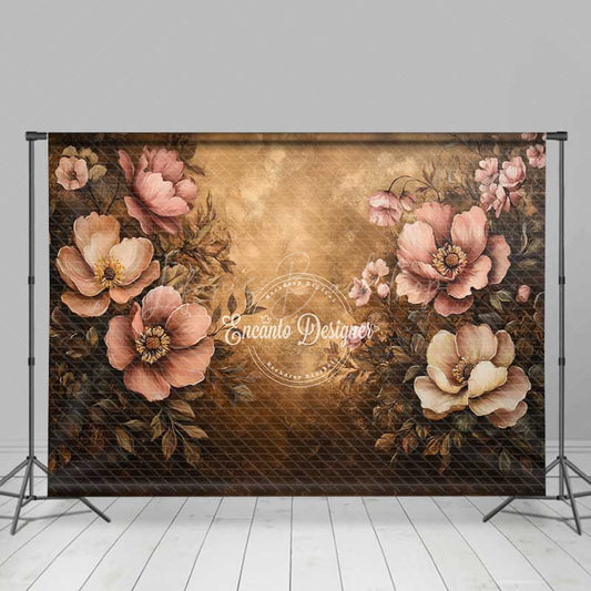 Lofaris Vintage Floral Oil Painting Photography Backdrop Dark Academia Style with Muted Pink Peonies Moody Still Life Prop