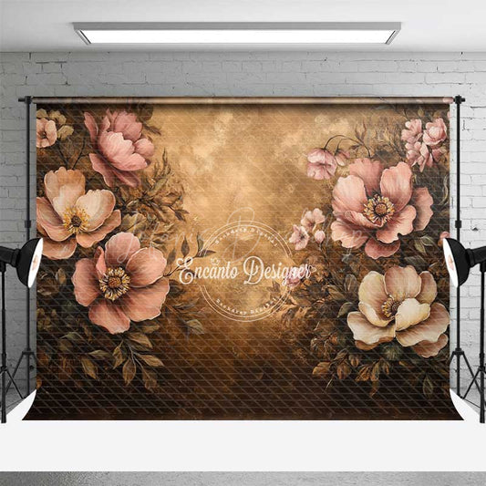 Lofaris Vintage Floral Oil Painting Photography Backdrop Dark Academia Style with Muted Pink Peonies Moody Still Life Prop