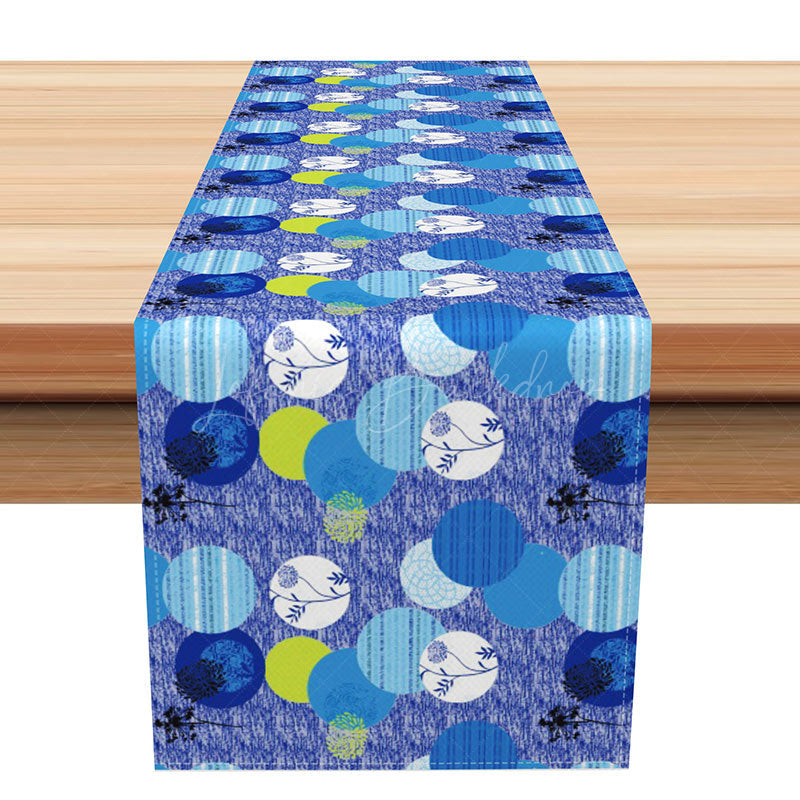Lofaris Vintage Floral Table Runner with Dark Blue and Polka Dot Pattern for Retro Farmhouse Kitchen