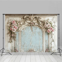 Lofaris Vintage French Carved Wall Photography Backdrop Shabby Chic Pink Floral Photo Background