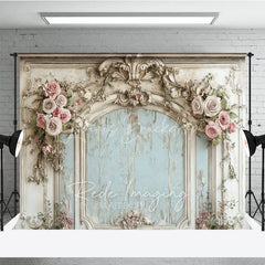 Lofaris Vintage French Carved Wall Photography Backdrop Shabby Chic Pink Floral Photo Background