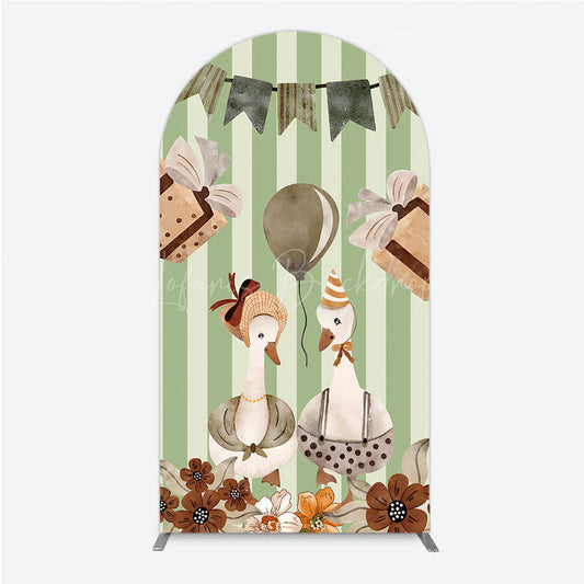 Lofaris Vintage Goose Couple Arch Backdrop for Birthday or Baby Shower Rustic Farm Themed Watercolor Storybook Decor