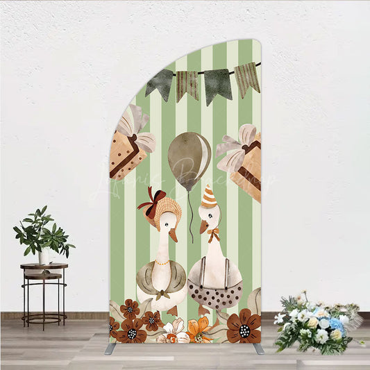 Lofaris Vintage Goose Couple Half Moon Arch Backdrop for Birthday or Baby Shower Rustic Farm Themed Watercolor Storybook Decor