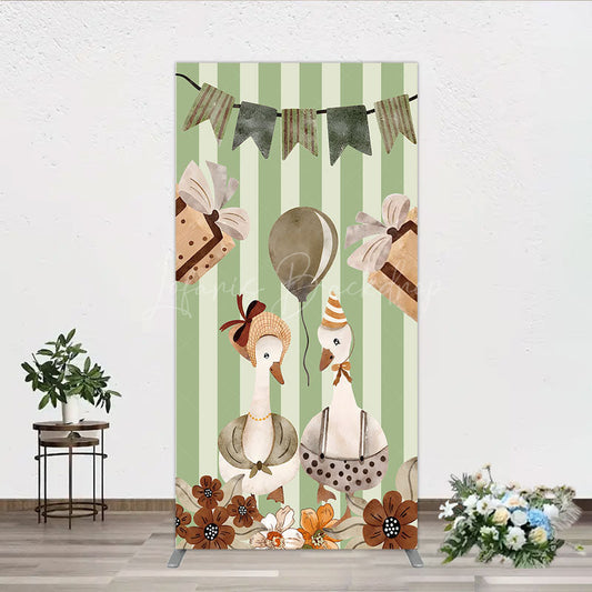 Lofaris Vintage Goose Couple Rectangle Backdrop for Birthday or Baby Shower Rustic Farm Themed Watercolor Storybook Decor
