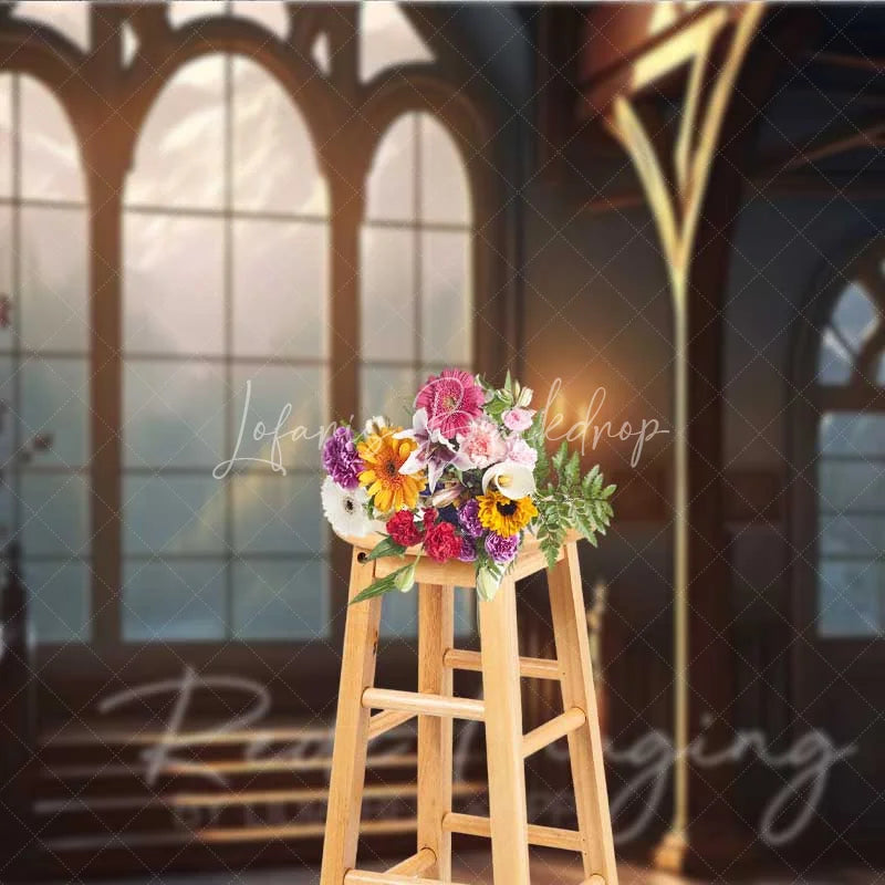 Lofaris Vintage Gothic Window View Photography Backdrop Mountain Landscape Old Room Background Fantasy Architecture Photo Prop