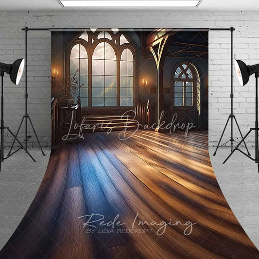 Lofaris Vintage Gothic Window View Sweep Backdrop Wooden Floor Sunlight Photography Mat Architecture Room Decoration