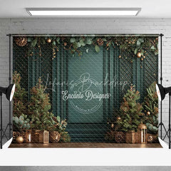 Lofaris Vintage Green Wall Christmas Backdrop Gold Lattice Lanterns Photography Background