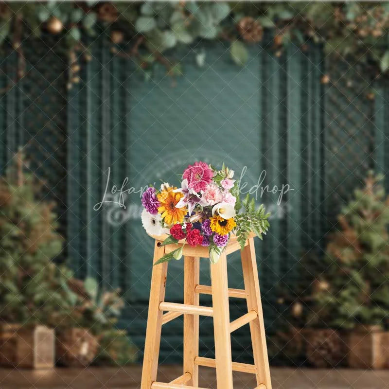 Lofaris Vintage Green Wall Christmas Backdrop Gold Lattice Lanterns Photography Background