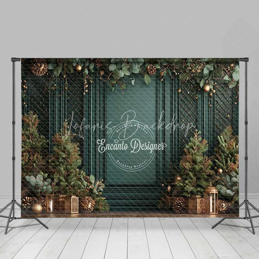 Lofaris Vintage Green Wall Christmas Backdrop Gold Lattice Lanterns Photography Background