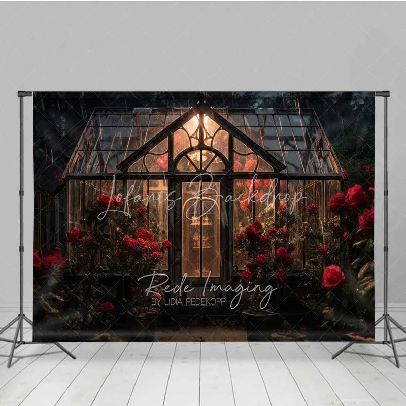 Lofaris Vintage Greenhouse Rose Photography Backdrop Rainy Garden Glass House Floral Photo Background Romantic Valentine Booth Prop