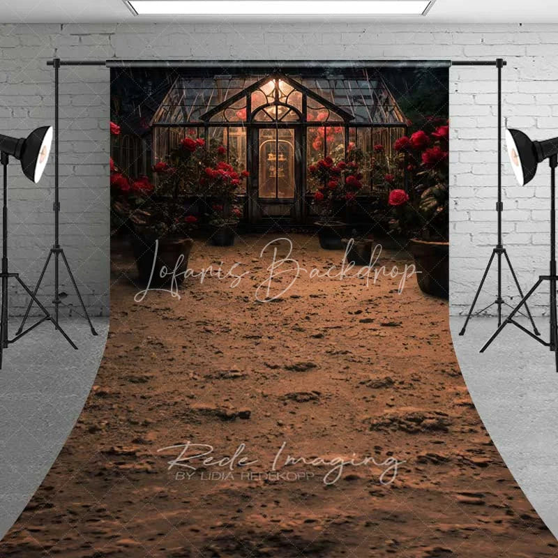 Lofaris Vintage Greenhouse Rose Sweep Photo Backdrop Rainy Garden Glass House Floral Background Romantic Valentine Floor Prop