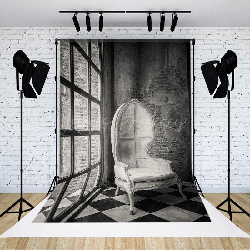 Lofaris Vintage Grey Royal Chair Window Photography Backdrop