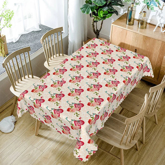 Lofaris Vintage Keys and Hearts Rectangle Tablecloth Romantic Rose Floral Pattern Valentine Wedding Dining Decor