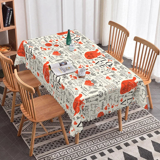 Lofaris Vintage Love Text and Heart Rectangle Tablecloth Red Anatomical Print Romantic Dining Decor