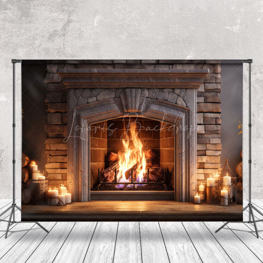 Lofaris Vintage Luxury Fireplace Candles Christmas Backdrop
