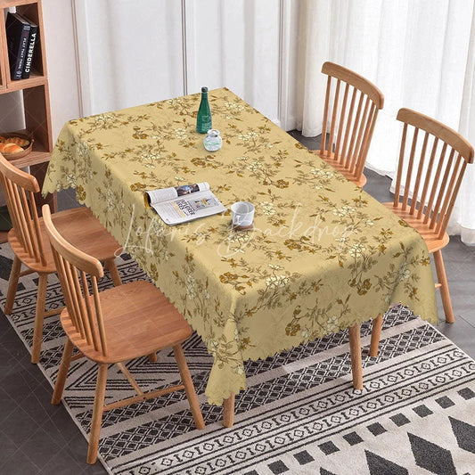 Lofaris Vintage Mustard Yellow Floral Rectangle Tablecloth White Sketch Flower Branch Pattern Cover Rustic Autumn Decor