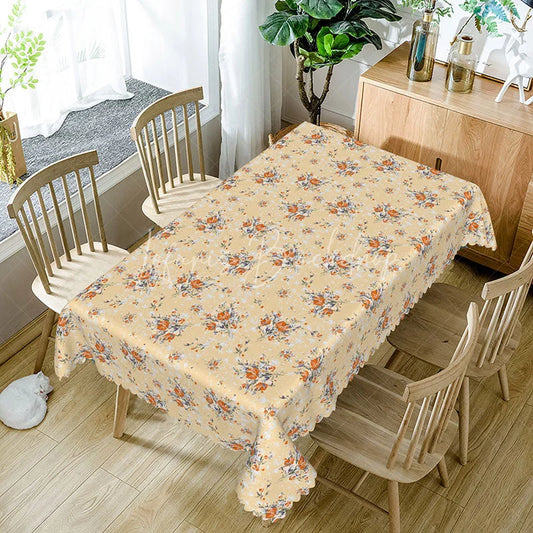 Lofaris Vintage Orange Floral Rectangle Tablecloth Yellow Garden Flower Pattern for Fall Thanksgiving Dining Room Decor