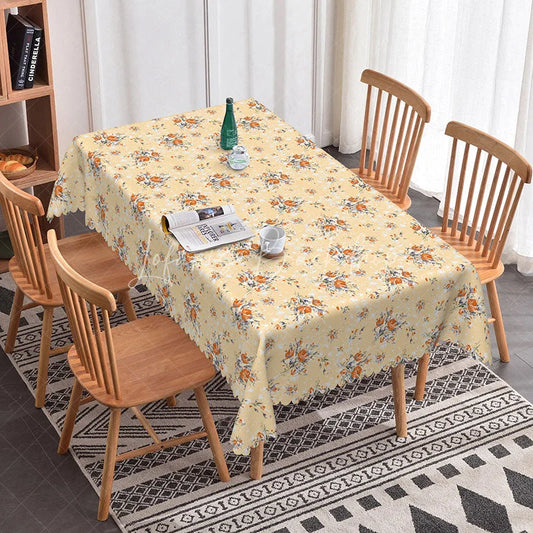 Lofaris Vintage Orange Floral Rectangle Tablecloth Yellow Garden Flower Pattern for Fall Thanksgiving Dining Room Decor
