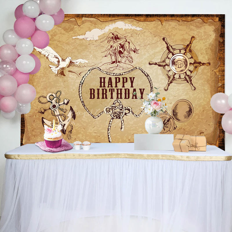 Lofaris Vintage Parchment Navigation Happy Birthday Backdrop