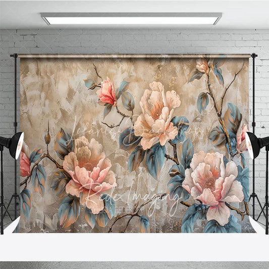 Lofaris Vintage Peony Floral Fine Art Backdrop Oil Painting Style Flower Photography Background