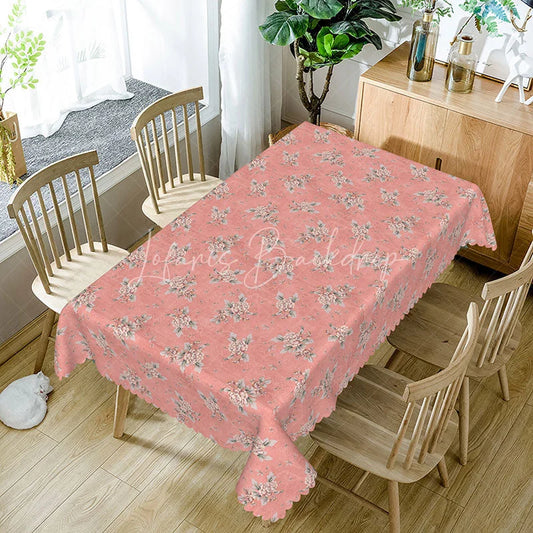 Lofaris Vintage Pink Rose Floral Rectangle Tablecloth Elegant Flower Bouquet Pattern Cover Romantic Wedding Decoration