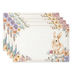 Lofaris Vintage Purple Floral Rabbit Set of 4 Placemats Easter Bunny Spring Table Mats for Dining Room