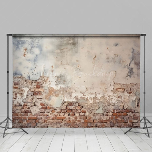Lofaris Vintage Red Brick Wall Faded White Paint Backdrop