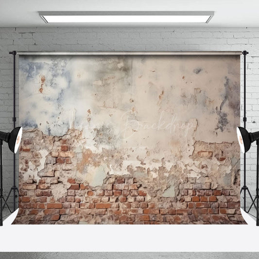 Lofaris Vintage Red Brick Wall Faded White Paint Backdrop