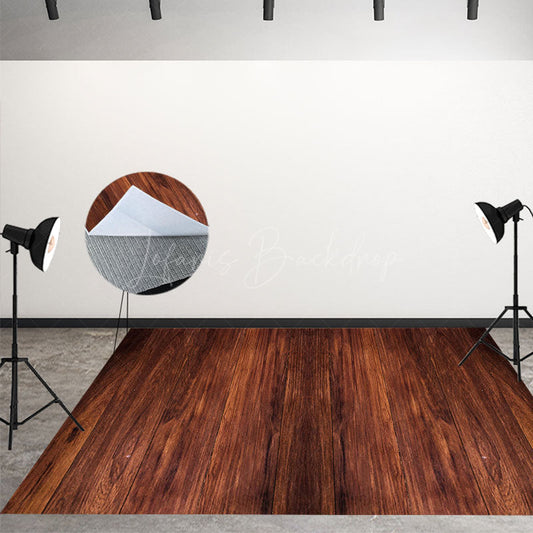 Lofaris Vintage Red Brown Wood Grain Fabric Floor Backdrop