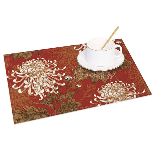 Lofaris Vintage Red Flower and Leaf Pattern Set of 4 Placemats for Retro Farmhouse Christmas Decor