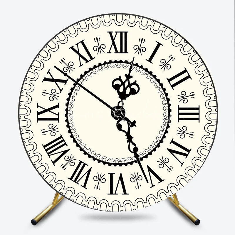 Lofaris Vintage Roman Numeral Clock Round Backdrop Antique Ivory Timepiece Photography Cover